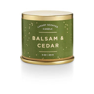 ILLUME SEASONAL BALSAM & CEDAR DEMI TIN CANDLE 3OZ
